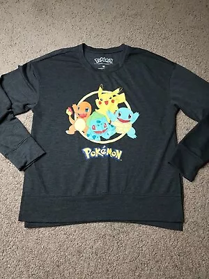 Buy Women's Size Medium Pokemon Dark Gray Long Sleeve Shirt Pikachu Charmander • 9.40£
