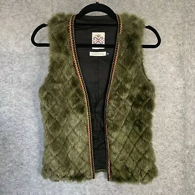 Buy Costes Green Faux Fur Gilet XS Embroidery Bohemian Hippie Sleeveless Gypsy • 26.99£