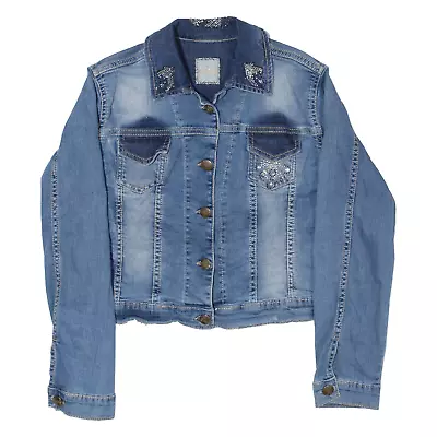 Buy ROBERTO CAVALLI Rhinestone Denim Jacket Blue Girls L • 28.99£