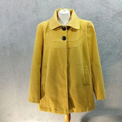 Buy F&f Mustard Wooly Coat Yellow Thick Button Up Jacket Satin Lined Y2k Uk 18 • 19.99£