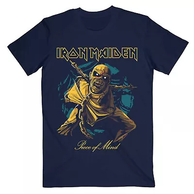 Buy Iron Maiden Piece Of Mind Gold Eddie Navy T-Shirt NEW OFFICIAL • 16.59£