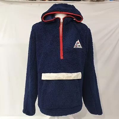 Buy FILA Teddy Fleece Hoodie Sweater Men's Size L Quarter Zip Pullover With Pouch • 24.99£