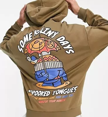 Buy Crooked Tounges 'Some Rainy Days' Hoodie' - Khaki - Small • 18£