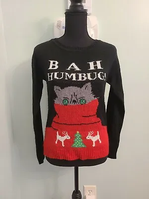 Buy Xilaration Womens Grumpy Cat Sweater Sz Medium Black Christmas Holiday Meme • 15.85£