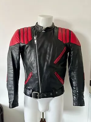 Buy Vintage TT Black/Red Leather Biker Jacket - Size 38  • 65£