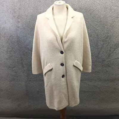 Buy Zara Cream Wooly Coat Longline Trench Knit Premium Y2k Button Up Uk S • 18.49£