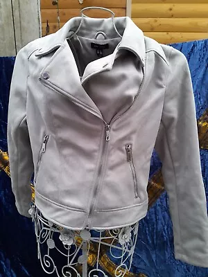 Buy New Look Bomber Jacket Ladies Casual Faux Suede Grey Zip Up Short Size 14  • 12.99£