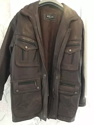 Buy Mens Heavy Brown Leather Coat  Zip A Bit Stiff Not Been Worn For A While • 10£