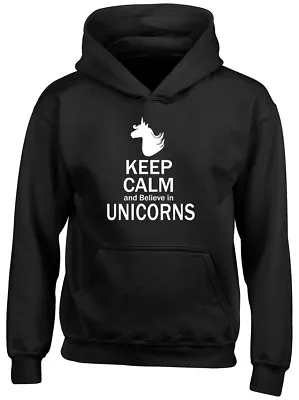 Buy Keep Calm And Believe In Unicorns Girls Kids Childrens Hooded Top Hoodie • 14.99£