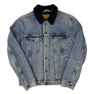 Buy Vintage Levi's Denim Trucker Jacket Sherpa Lined Blue Men's S Button Up • 32.99£