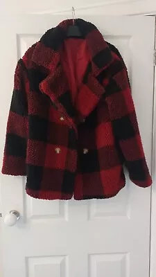 Buy Shein Red Check Teddy Jacket Coat • 6.99£