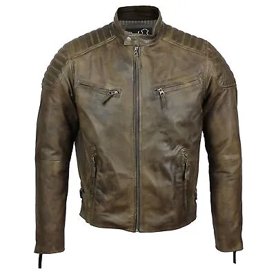 Buy Men Leather Jacket New 100% Genuine Soft Lambskin Slim Green Distres Biker Coat • 121.22£