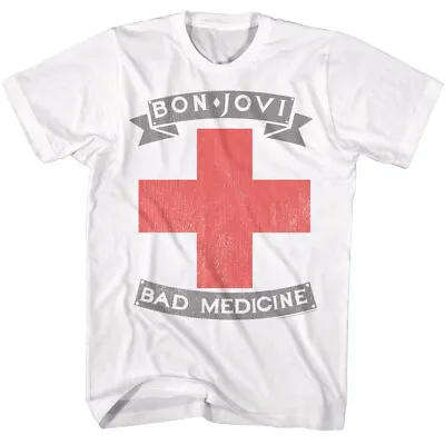 Buy Bon Jovi Bad Medicine Distressed Red Cross Men's T Shirt Rock Music Merch • 40.90£