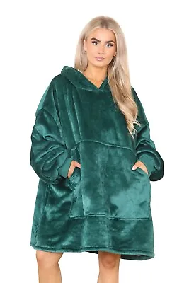 Buy GREEN Hooded Blanket Soft Sherpa Lining Hoody Blanket Oversize Throw Hoodie • 14.95£