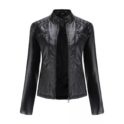 Buy Women's Biker Jacket Slim Ladies Faux PU Leather Zip Formal Coat Casual Tops🔥 • 31.80£
