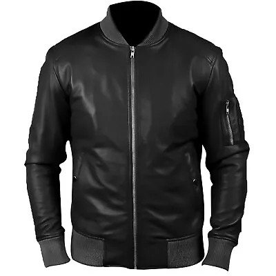 Buy New Mens Black Slim Fit Biker Retro Vintage Genuine Lambskin Leather Jacket Uk • 29.99£