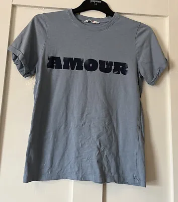 Buy John Lewis Anyday Blue Cotton 'Amour' T Shirt UK Small (bust 34 ) • 8.99£