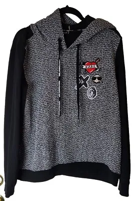 Buy KARL LAGERFELD Tweed Patch Gray & Black XO Paris Hoodie Size Medium With Patches • 28.37£