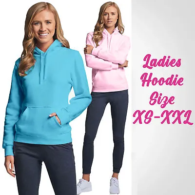 Buy Ladies Womens Hoodie Sweatshirt Plain Hooded Jumper Kangaroo Pocket Pink Blue UK • 9.99£