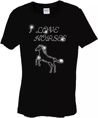 Buy I LOVE HORSES Crystal Kids T Shirt CRYSTAL Rhinestone  Design  ANY SIZE • 10.99£