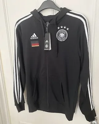 Buy NEW ADIDAS Germany Football Hoodie Jacket 3 Stripe Top Zip Black Small Genuine • 17.99£