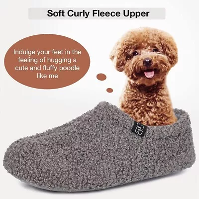 Buy Grey Women's Fuzzy Curly Fur Memory Foam Loafer Slippers Size 7-8 UK • 6.29£