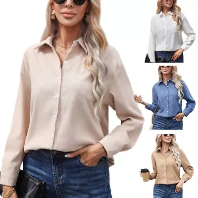 Buy Women Flannel Shacket Boyfriends Corduroy Button Down Solid Shirts Fall Clothing • 12.68£