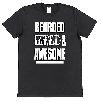 Buy Bearded Inked And Awesome Mens Cotton Hipster Black Tattoo Tattooed • 15.95£