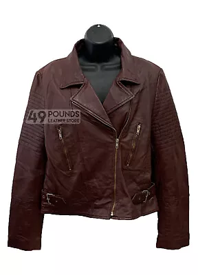 Buy Ladies Leather Jacket Cherry BRANDO Urban Look Biker Style Real Lambskin P-567 • 41.65£
