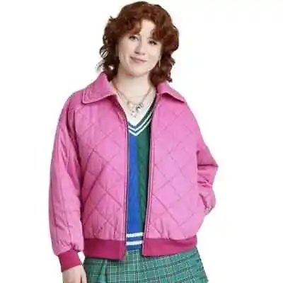 Buy NWT Wild Fable Women's Oversized Woven Quilted Bomber Jacket Pink Size XL • 23.46£