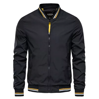 Buy Men Bomber Jacket Long Sleeve Jackets Mens Full Zip Spring Lightweight Thin • 32.85£
