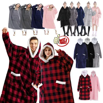 Buy Extra Long Hoodie Blanket Oversized Men Women Hooded Sweatshirt Sherpa Fleece • 11.95£