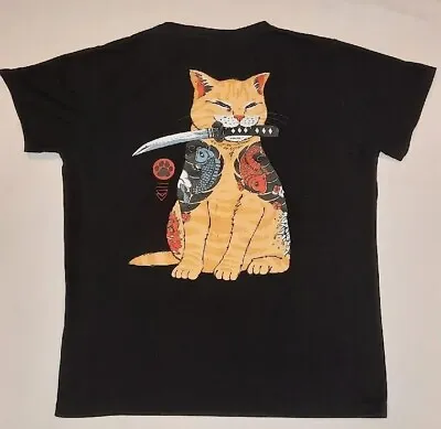 Buy Romwe - Japanese Samurai Ninja Cat Kawaii - Graphic T-Shirt - Size Small • 14.99£