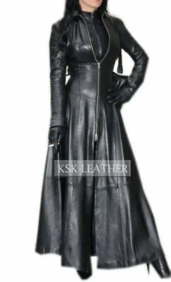 Buy Womens Black Leather Trench Coat Steampunk Gothic Long Coat Winter Jacket Matrix • 146.82£