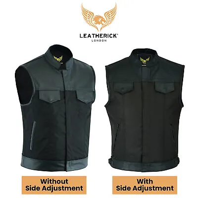 Buy Men's Codura Fabric Vest Genuine Leather Trim Biker Black Leather Waistcoats • 28.96£