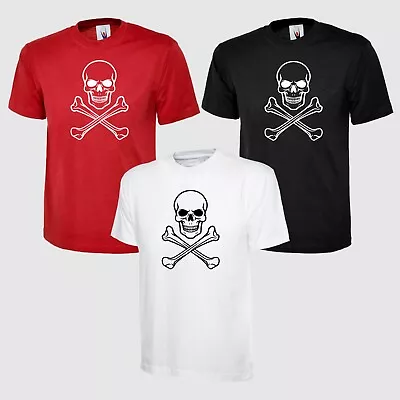 Buy Skull And Crossbones T Shirt Printed Short Sleeve Cotton Unisex Danger Tops • 10.99£