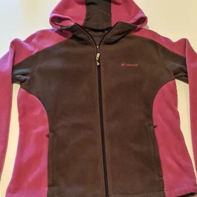 Buy Columbia Women Pink Fleece Jacket Medium Full Zip Up Hood Brown Outdoor Gorpcore • 7.47£