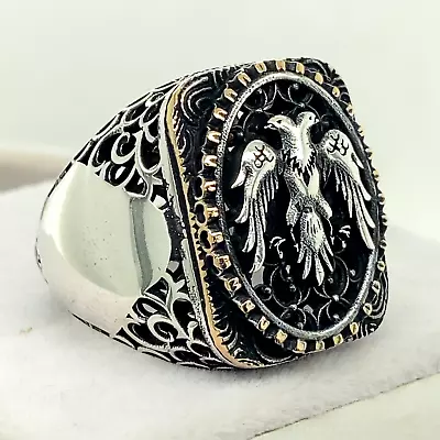 Buy Silver Eagle Ring , Men Handmade Double Headed Eagle Ring , Ottoman Seljuk Eagle • 72.29£