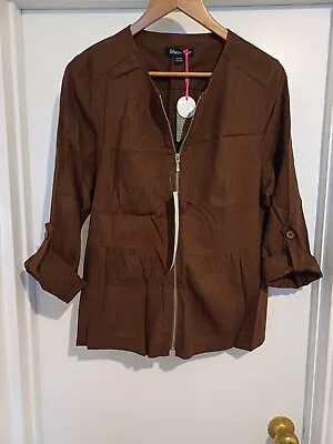 Buy BNWT Marisota Brown Linen Blend Jacket Zip Holiday Peplum Summer Size 16 • 14.99£