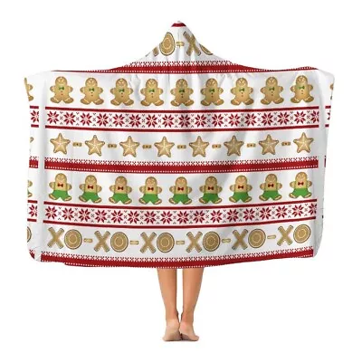 Buy Christmas Gingerbread XO Pattern Hooded Blanket   Snuggle Hoodie Adult Size • 35.99£