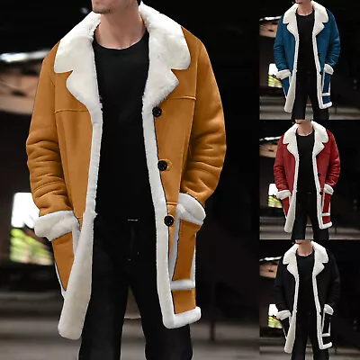 Buy Men Plus Size Winter Coat Lapel Collar Long Sleeve Padded Leather Jacket • 50.39£