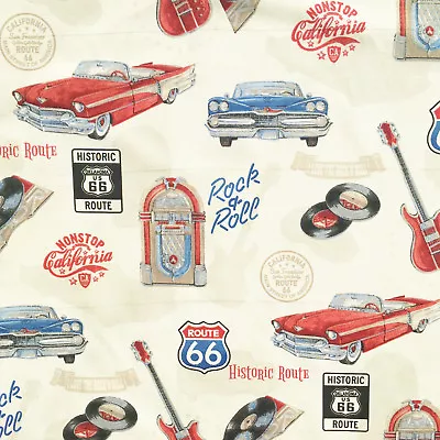 Buy Rock N Roll Fabric, Retro Fifties 50s 1950s Rockabilly, Jukebox, Music, American • 8.02£