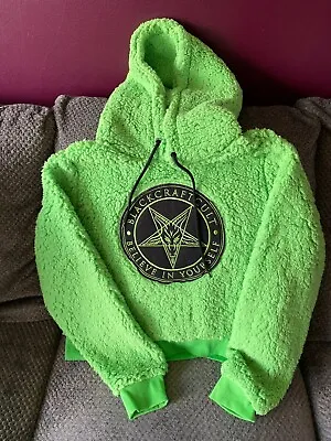 Buy  New Salem Black Craft Cult Neon Green Women's Sherpa Hoodie Sweatshirt Size 2XL • 28.35£