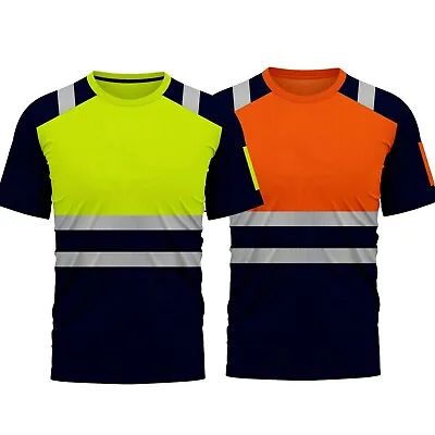 Buy Mens Hi Vis Viz Polo T Shirt High Visibility Safety Security Work Top Two 2 Tone • 15.99£