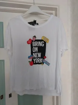 Buy BNWT New White & Multi Colour NYC Badge Print T-Shirt Top Plus Size 18 • 7.99£