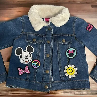 Buy Disney Minnie & Mickey Mouse Jean Denim Sherpa Collar Jacket Girls Size 5/6 • 13.79£