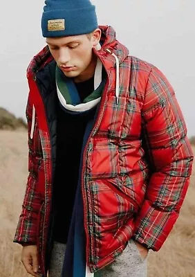 Buy Abercrombie & Fitch Down Puffer Jacket In Red/Green Tartan/Plaid (Hooded) • 79£