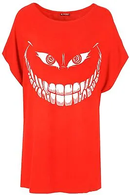 Buy Ladies Halloween Fang Tastic Bleeding Lip Batwing Baggy Loose Womens T Shirt Top • 3.09£