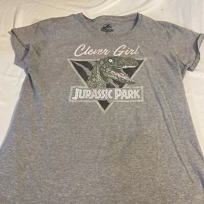 Buy Jurassic Park World Clever Girl Dinosaur T-shirt Gray Graphics Women’s XL Distre • 6.76£