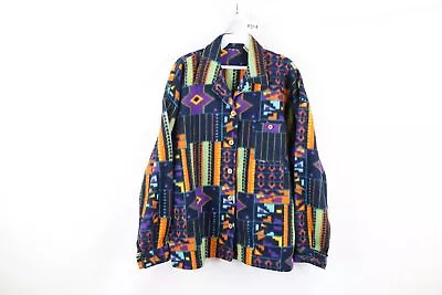Buy Vintage 90s Streetwear Womens Medium Abstract Rainbow Fleece Button Shirt Jacket • 48.16£